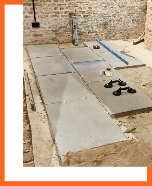 Limestone slabs being laid
