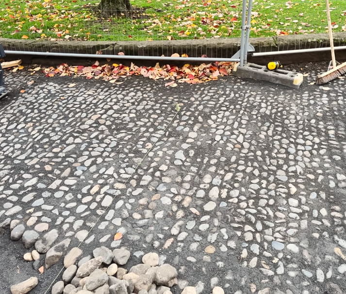 Relayed traditional cobblestones in Abbey Square, Chester