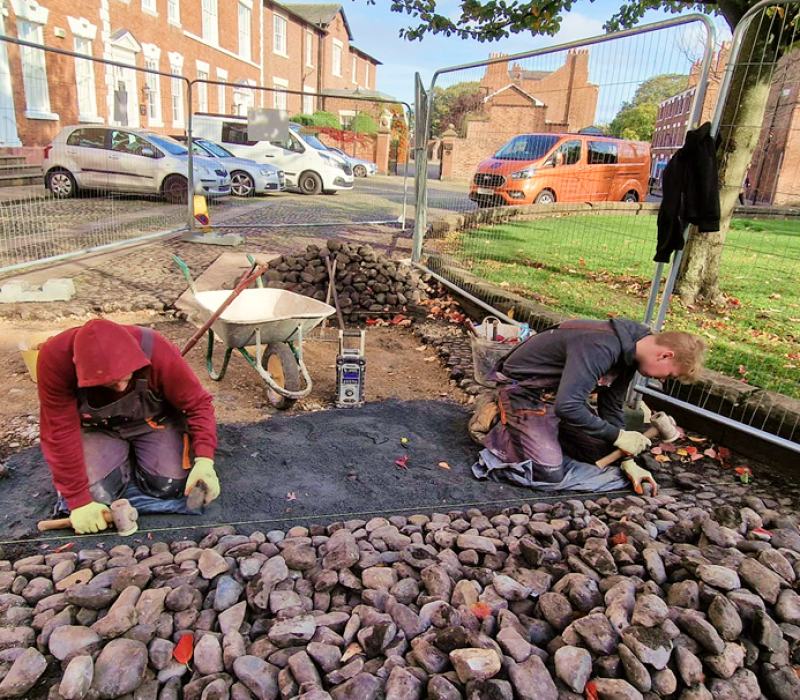 Traditional cobble relaying of a heritage site, Chester